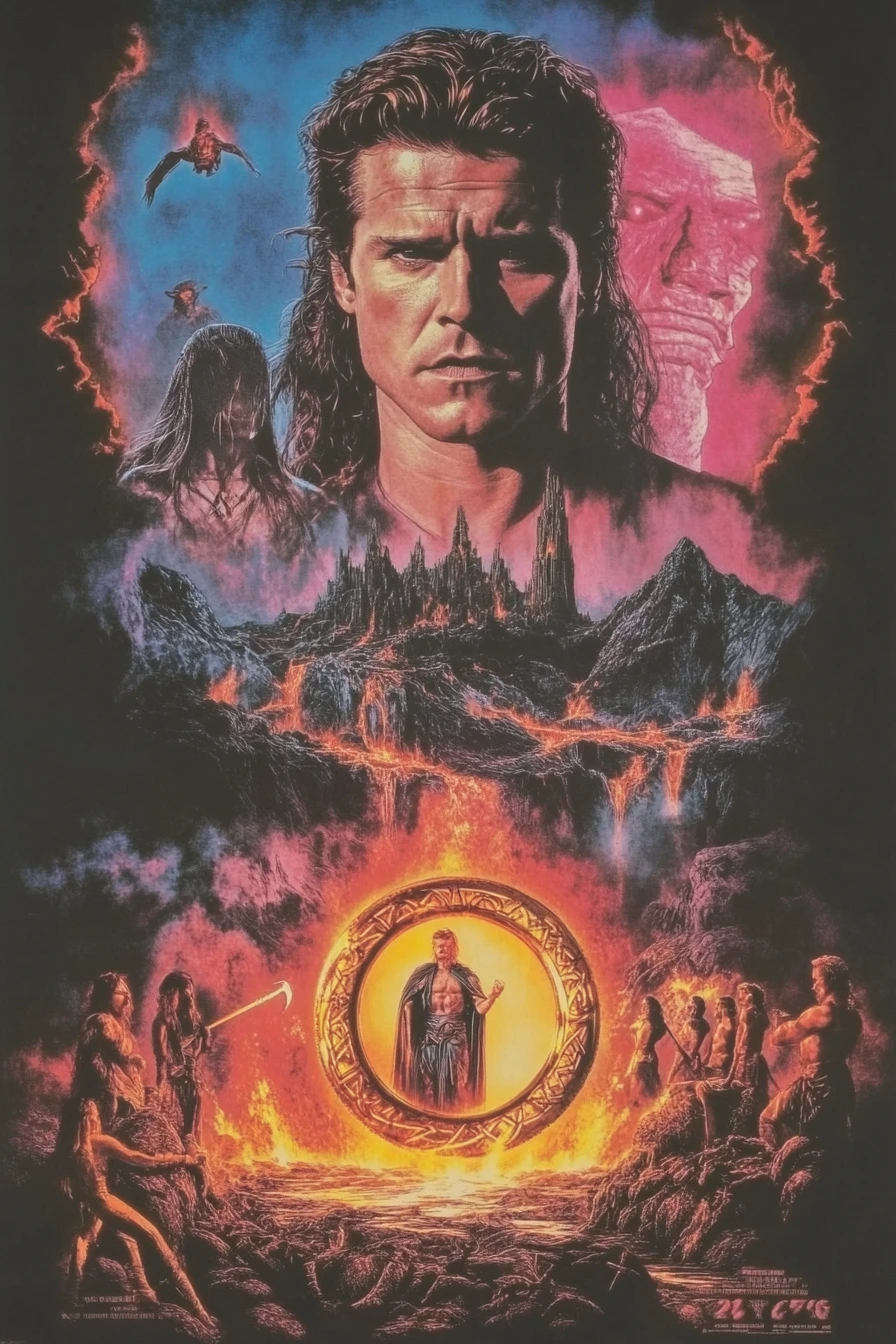 80's Movie Poster style, neon lights, bold typography, and dynamic composition, 