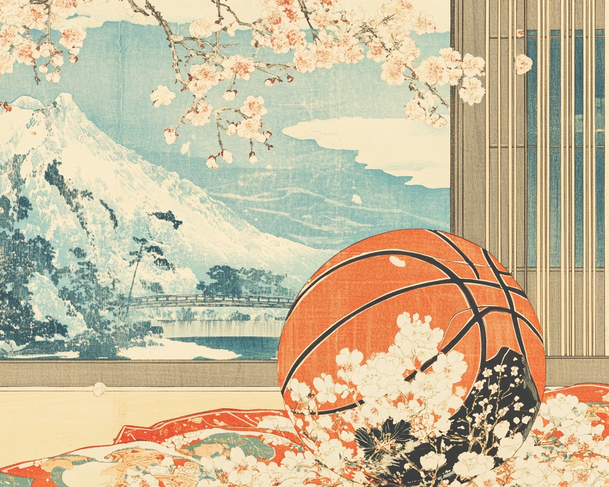 Ukiyo-e style, traditional Japanese woodblock printing with bold black outlines 