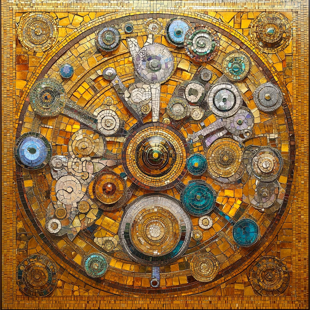 Byzantine Mosaics style, golden light, ornate deta