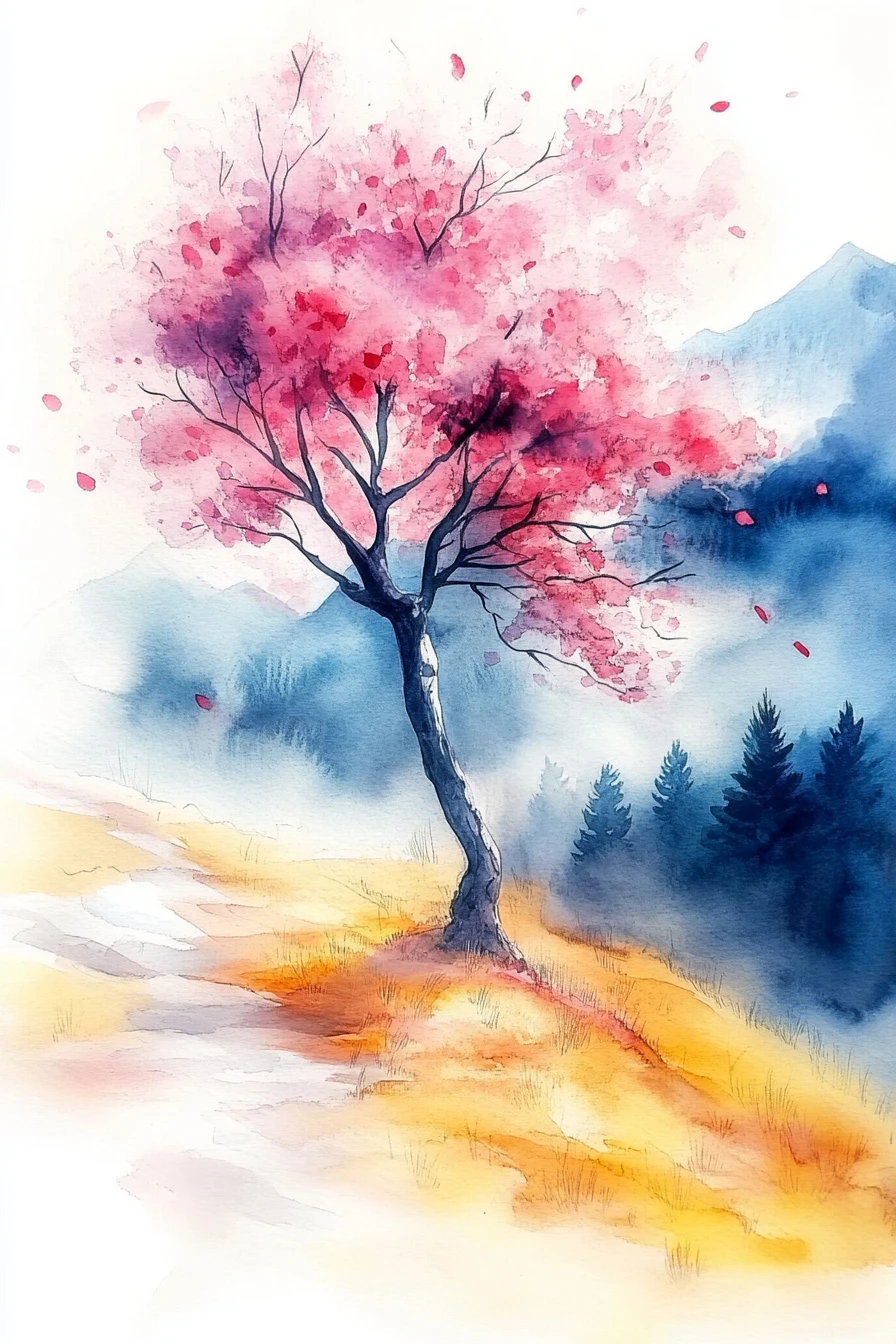 Watercolor style, soft brush strokes, delicate col
